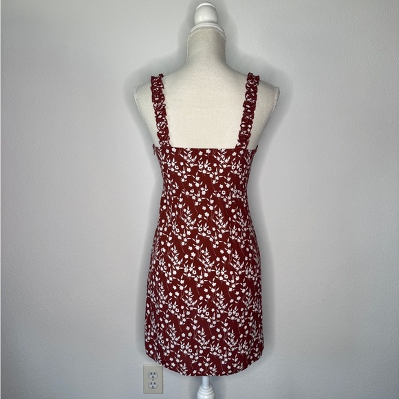 With Jean Bea Rust Floral Ruffle Strap Mini Dress XS - Picture 4 of 6